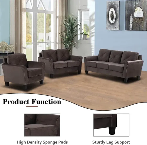 Vista 4 de Juego de sofá modular de 3 piezas, moderno sofá tapizado de microfibra de 3 asientos con sofá biplaza y silla para sala de estar