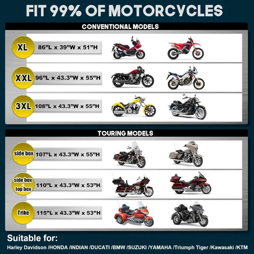 Vista 6 de Funda para motocicleta 600D resistente para todas las estaciones, universal, impermeable, protección solar al aire libre, duradera, reflectante Negro