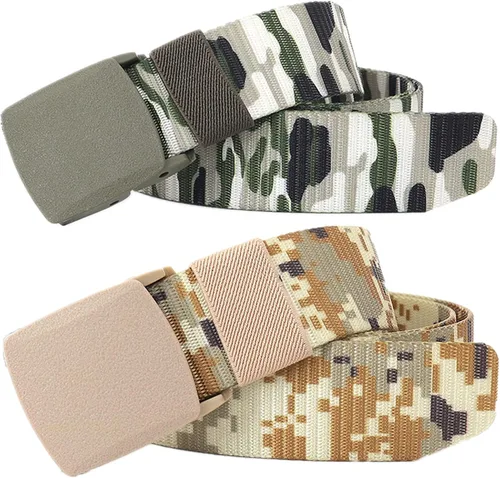 Vista 15 de Cinturón para hombre, cinturón táctico militar de nailon con hebilla sin metal, paquete de 2