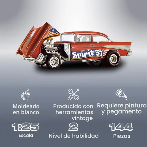 Vista 2 de MPC 1957 Chevy Bel Air Spirit de 57" 1:25 Kit de modelo a escala 1:25