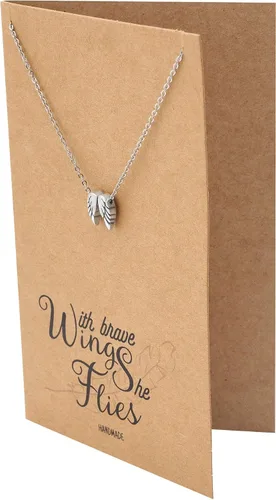 Vista 2 de Quan Jewelry Collar de ala de ángel, regalo de graduación de ensueño, colgante de ala de ángel de la guarda con tarjeta de cita inspiradora hecha a