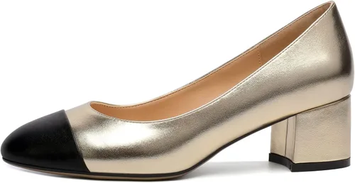Vista 2 de Eldof Zapatos de tacón bajo y grueso para mujer, con puntera redonda, sin cordones, para bodas, fiestas, oficina, zapatos de vestir clásicos de 2