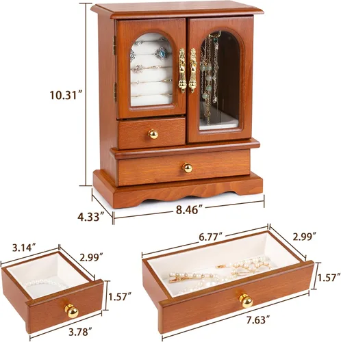 Vista 4 de Kendal Joyero de madera para mujer, regalo de graduación, organizador de joyas sólido, regalos del día de la madre, joyero de madera con espejo