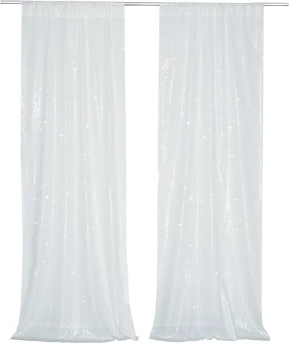 Vista 26 de PartyDelight Cortinas de fondo de lentejuelas color azul bebé, 2 paneles de 2 x 8 pies, alta densidad de 0.118 in, fondo de lentejuelas brillantes