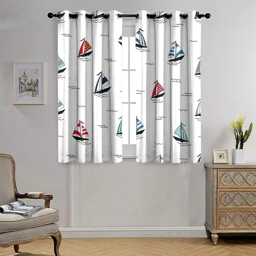 Vista 3 de Cortinas opacas de velero, cortinas impresas en 3D de estilo simple, 2 paneles de cortinas para ventana, cortinas con aislamiento térmico, cortina