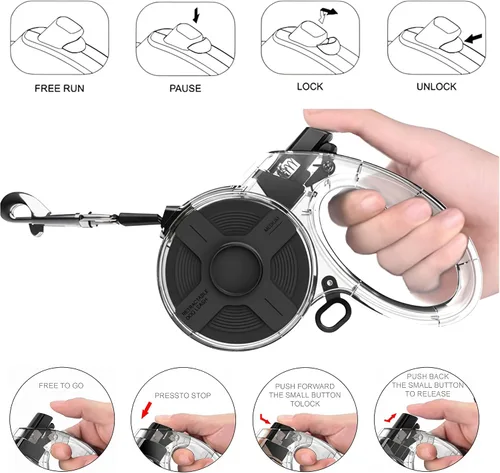 Vista 7 de Correa retráctil para perros pequeños, correa retráctil reflectante de 13 pies con diseño sin enredos de 360°, cinta de nailon resistente
