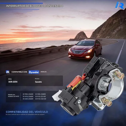 Vista 2 de Ensemble de interruptor de cerradura de encendido 81900-3SA00 con llaves compatible con Hyundai Sonata 2011-2014, cilindro de cerradura de encendido