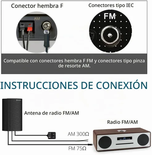 Vista 5 de Antena de radio AM/FM amplificada digital interior para radio estéreo universal Receptor de difusión RF de señal de audio