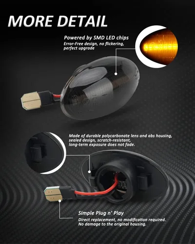 Vista 2 de Ensamble de luz de marcador lateral Bestview compatible para MINI Cooper R50 R52 R53 2002-2006, luces de señal de giro intermitentes secuenciales