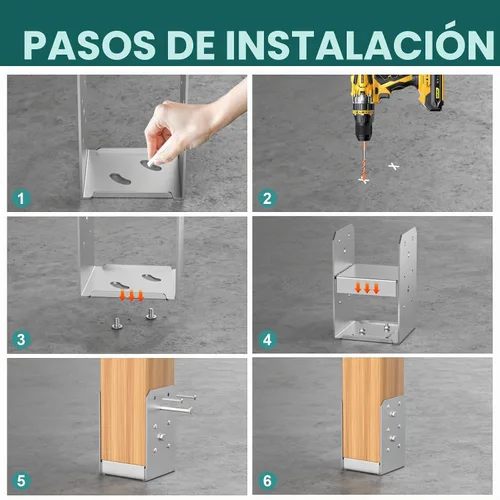 Vista 5 de SPACEEUP Base de poste de 4 x 4, 2 unidades, anclaje interno de poste de 3.5 x 3.5 pulgadas, base de poste ajustable de acero inoxidable para poste