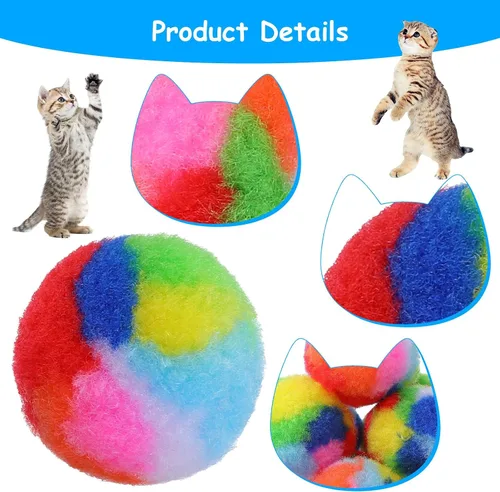 Vista 3 de 40 bolas de peluche suave para gatos de 1.7 pulgadas, pompón arcoíris para gatos, bolas de juguete mullidas para gatitos persecución de hilo