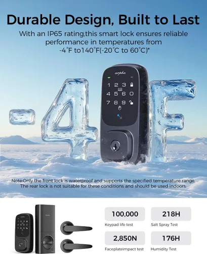 Vista 6 de ARPHA Cerradura de puerta de entrada sin llave, cerrojo de reconocimiento de vena palmar con asa para puerta delantera, WiFi integrado, Amazon