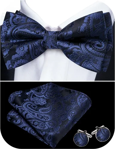 Vista 10 de Barry.Wang Pajarita de Rayas Paisley para Hombre de Seda Preatada Pañuelo de Bolsillo Gemelos Juego Formal Boda Fiesta Graduación