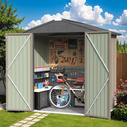 Vista 7 de Greesum Cobertizo de almacenamiento para exteriores de 3 x 3 pies, cobertizo de metal con cerradura para patio trasero, piscina, patio y Negro