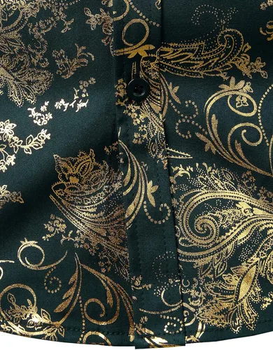 Vista 5 de ZEROYAA - Camisa de lujo para hombre con estampado de cachemira brillante, elegante y ajustada, con botones.