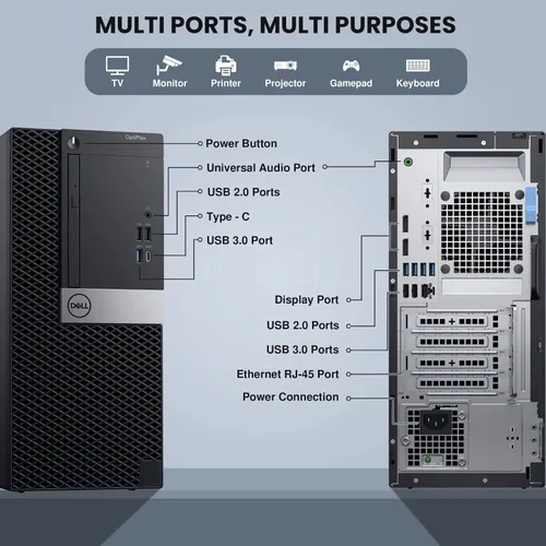 Vista 2 de Dell Optiplex 7050 Tower - Computadora de escritorio Intel Core i5-7500 de 7ª generación de 3.40 GHz, 16 GB DDR4 de RAM, SSD de 256 GB, disco duro