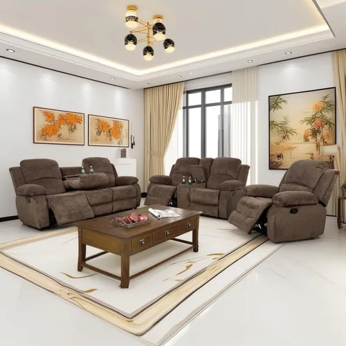 Vista 24 de Conjunto de sofá para sala de Estar, sillón reclinable de cuero transpirable, sofá de 3 plazas para cine en casa con portavasos para apartamento