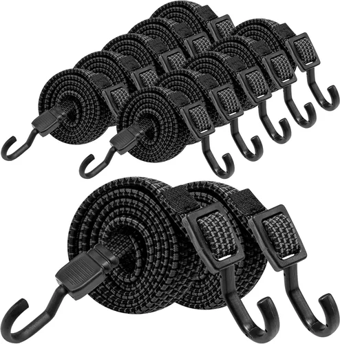 Vista 8 de Cuerdas Elásticas con Ganchos de Alta Resistencia, Cuerdas Elásticas Planas Ajustables con Ganchos de 32 Pulgadas, Correas Elásticas de Goma Negras