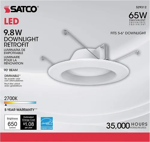 Vista 3 de Satco S29312 - Foco LED de 9,8 vatios retrofit 2700K blanco cálido regulable 120 voltios 12 piezas