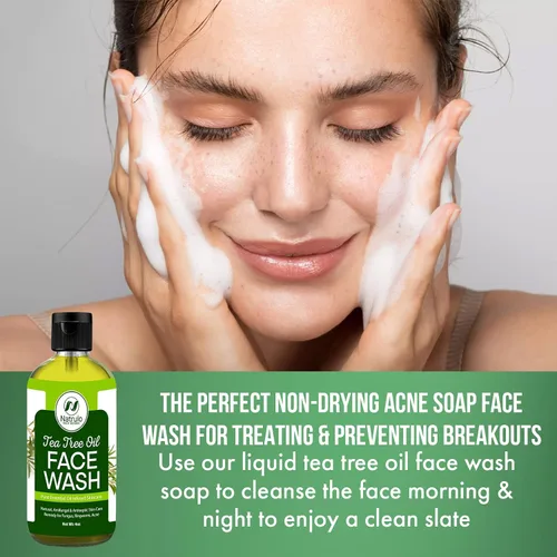 Vista 6 de Jabón facial con aceite de árbol de té, 4 onzas, jabón de árbol de té, limpiador natural para la piel, jabón facial puro con infusión de aceite