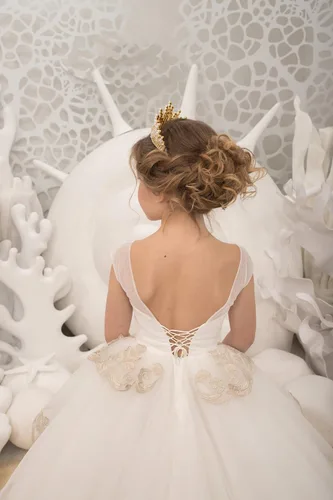Vista 3 de Vestidos de tul con encaje en A, línea A, tutú para concurso de flores, para boda, primera comunión