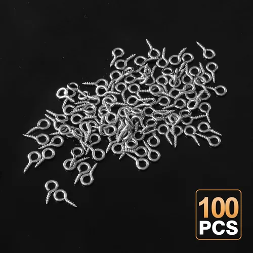 Vista 5 de 100 pines de ojo de tornillo, 10 tornillos pequeños de 0.197 pulgadas de acero inoxidable, ganchos de acero inoxidable, ganchos de ojo plateados