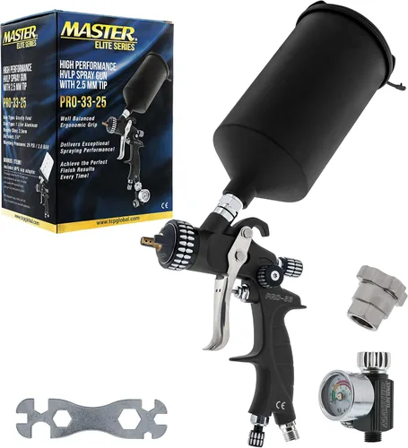 Vista 11 de Master Elite PRO-33 HVLP - Pistola pulverizadora de pintura de alto rendimiento con punta de 0.051 pulgadas, taza de 1 litro, calibre regulador