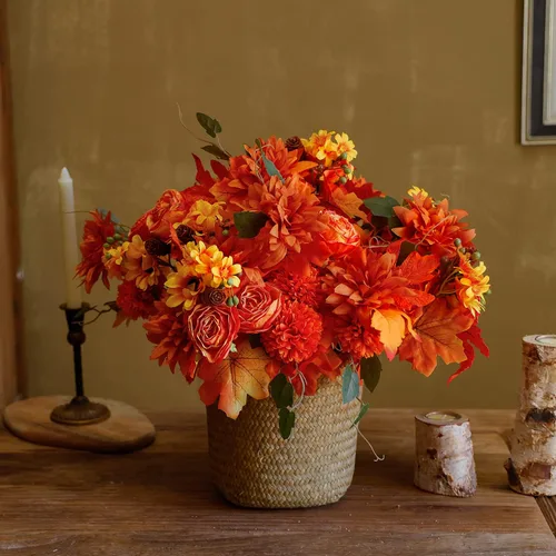 Vista 4 de Anna's Whimsy 2 flores artificiales de otoño, plantas artificiales de interior, decoración de otoño, ramo de flores de seda para decoración