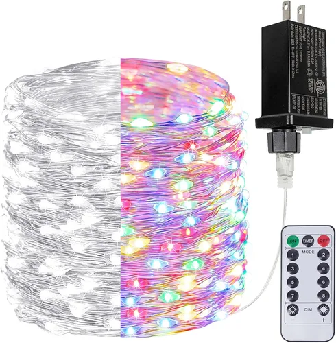 Vista 22 de Guirnalda de luces LED enchufables de 33 pies, impermeable, para exteriores e interiores, 8 modos con temporizador, luz de Navidad, decoración