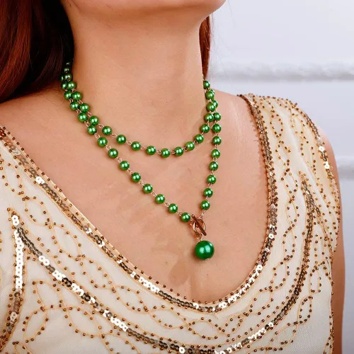 Vista 6 de Delicado collar con cuentas de perlas de imitación con pendientes