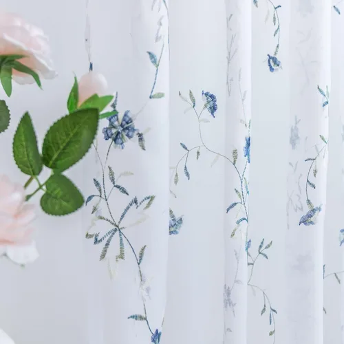Vista 18 de Taisier Home Cortinas Traslúcidas Blancas Florales con Estampado de Flores y Bordado de Enredaderas para Dormitorio, Cortina con Bolsillo