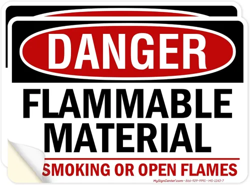 Vista 21 de Cartel de peligro de material inflamable No Smoking or Open Flames, 7 x 10 pulgadas, libre de óxido, aluminio 040, resistente a la decoloración