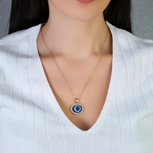 Vista 4 de Evil Eye Necklace for Women 18K Gold Plated Cubic Zirconia Diamond Gold Pendant Necklace Evil Eye Charms Blue Eyes Pendant for for Wife Grilfriend