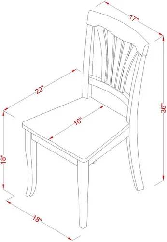 Vista 3 de East West Furniture AVC-BLK-W Avon - Sillas de comedor de madera maciza, con respaldo de listones, juego de 2, color negro y cereza