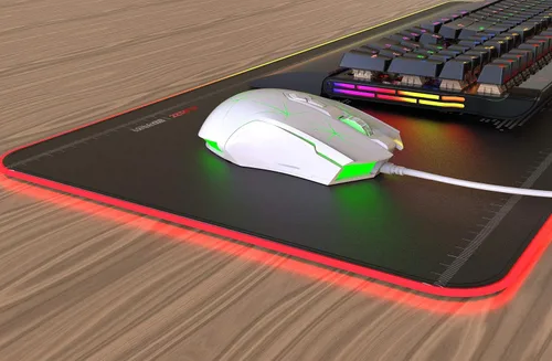 Vista 6 de Mouse para jugadores USB Ajazz Firstblood Watcher con patrón RGB, retroiluminado, de 2400 DPI, 7 Botones Programables, AJ52, blanco estrella