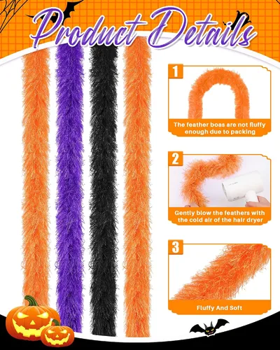 Vista 2 de Jexine Boas de plumas artificiales esponjosas, 8 piezas, decoración para disfraz de boda, suministros de fiesta de té