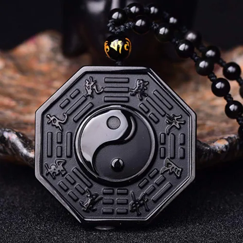 Vista 3 de Collar de obsidiana natural, colgante de protección de amuleto de la suerte con cadena de cuentas ajustable, talismán de cristal negro, joyería