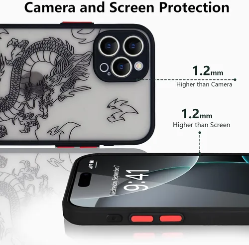 Vista 5 de Funda compatible con iPhone 16 Pro, diseño de dragón 3D con diseño de animal de dragón esmerilado, parte trasera de policarbonato duro suave, funda