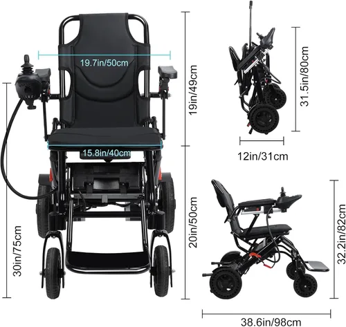 Vista 9 de Silla de ruedas eléctrica para adultos, ligera y plegable, alcance de 15 millas más largo, todas las sillas de ruedas motorizadas portátiles