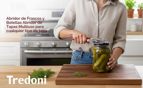 Vista 2 de Tredoni Abrebotellas y tarros de acero inoxidable, fácil agarre de llave