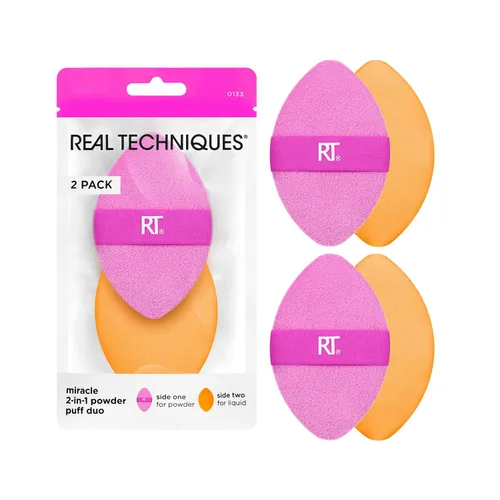 Vista 9 de Real Techniques Miracle 2 en 1 Borla de Polvo, de Doble Cara, Borla de Maquillaje de Tamaño Completo para Mezclar, Banda Elástica Reversible