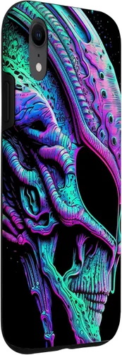 Vista 18 de iPhone 13 Pro Trippy Vaporwave Alien Head Skull Dripping Paint UFO Art Case