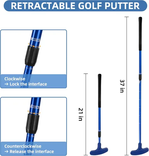 Vista 2 de Juego de 2 mini golf – Putter bidireccional, diestro/izquierdo, longitud ajustable para adultos, principiantes