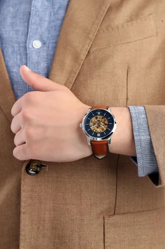 Vista 6 de Fossil Neutra - Reloj automático para hombre, tamaño de caja de 1.732in, movimiento automático, correa de cuero, plata, correa, plateado, Correa