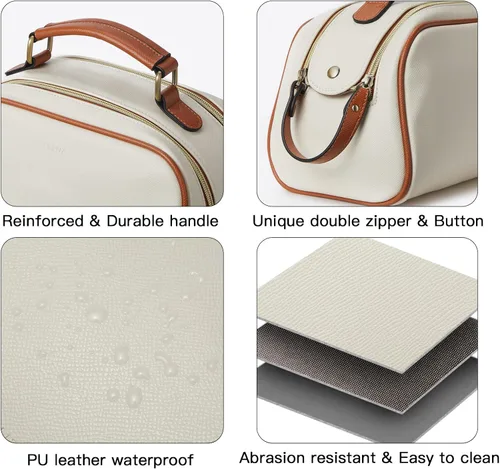 Vista 2 de Telena Neceser de viaje para maquillaje y aseo para mujer; bolsas de cosméticos impermeables de PU de cuero vegano; organizador de aseo portátil