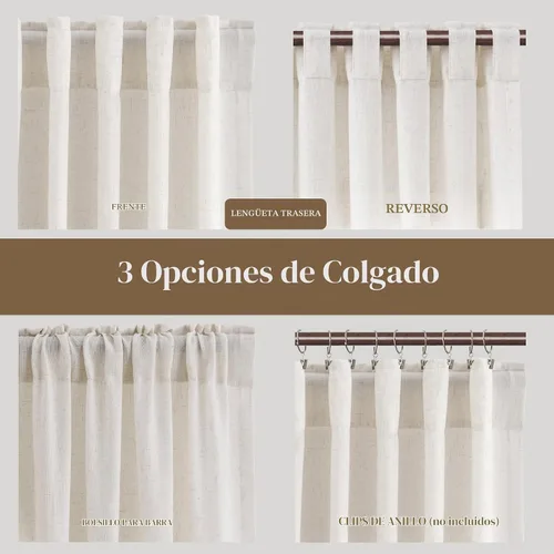 Vista 3 de BOODII Cortinas de lino de 96 pulgadas de largo y 8 pies para sala de estar Blanco