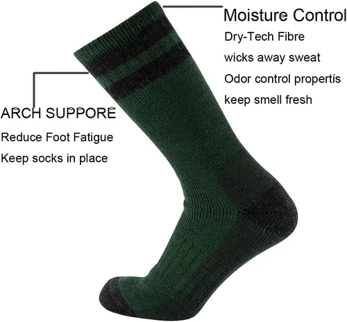 Vista 2 de Cerebro Calcetines de lana merino para hombre, calcetines acolchados a media pantorrilla que absorben la humedad, calcetines de senderismo