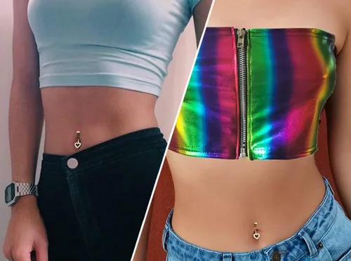 Vista 6 de Melighting Piercing para ombligo de oro real de 14 quilates, joyería de piercing de ombligo de corazón con circonita cúbica transparente, joyería