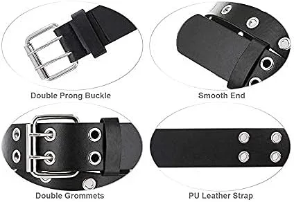 Vista 5 de INOGIH Cinturón de cuero con doble ojal con cadena para mujer, vestidos de jeans