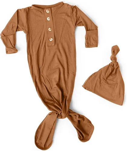 Vista 5 de Stroller Society Conjunto de bata y sombrero para bebé recién nacido anudado para bebé niño o niña Verde militar